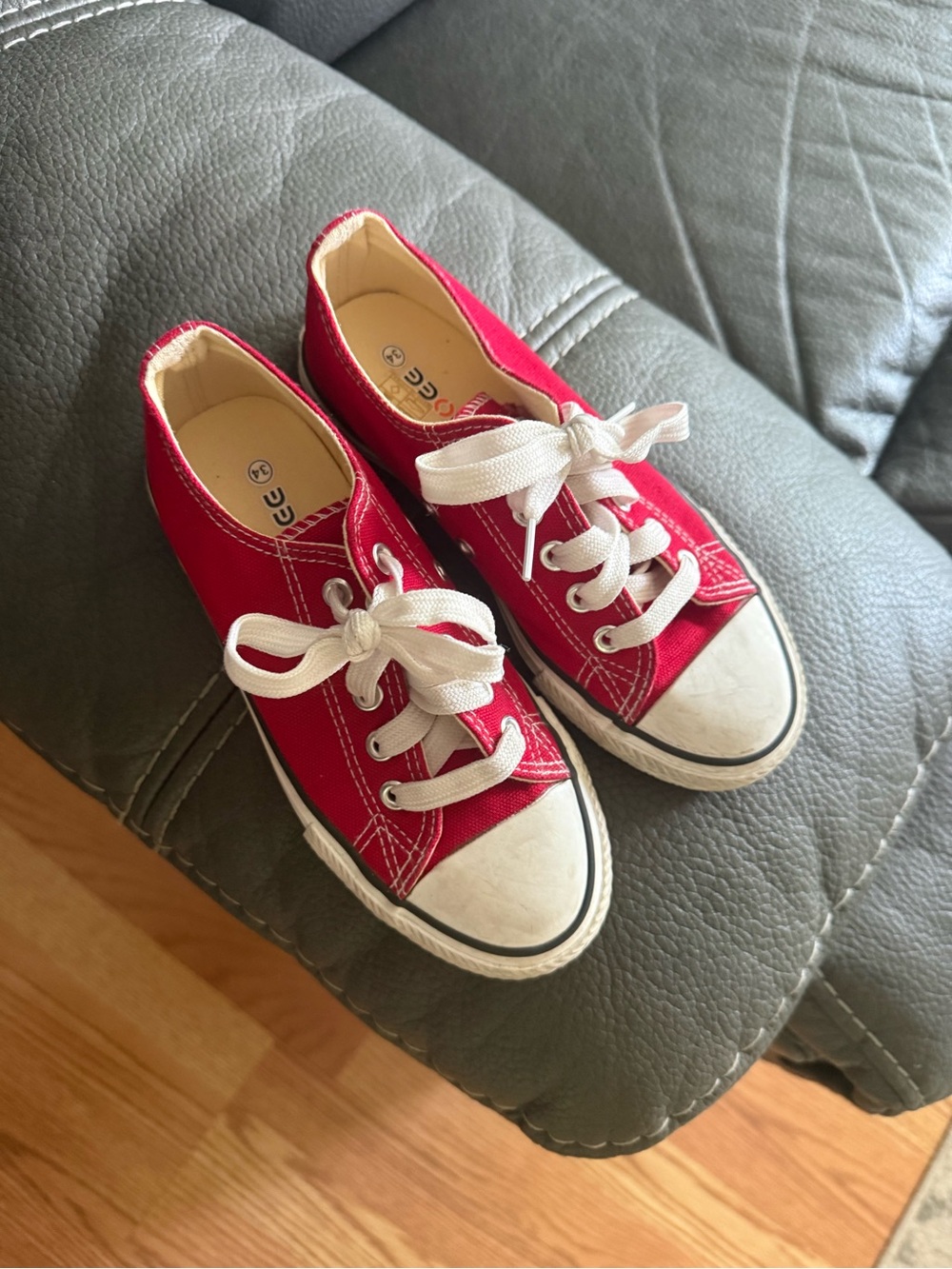 Kids Low-Top Red Canvas Sneakers with White Laces